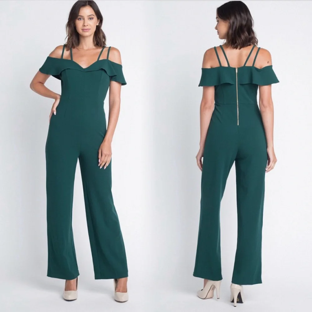 Emerald green wide leg jumpsuit - Picture 4 of 5